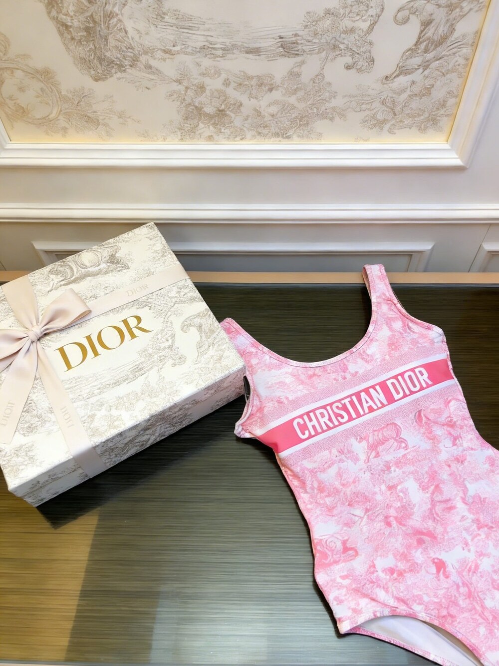 Dior Pink Toile de Jouy Piece Swimsuit - Picture 3 of 6